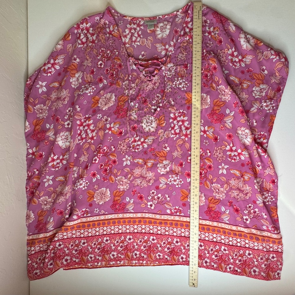 Avenue Floral Tunic Top Size 20 Kaftan Lace Up Lightweight Vacation Resort Flowy - Picture 9 of 10
